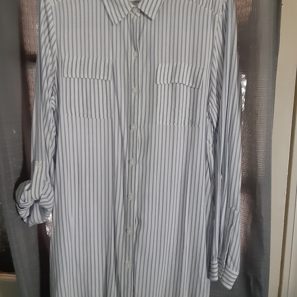 New Directions L blue/white striped long sleeve top **see pix for measurements** - Picture 9 of 15